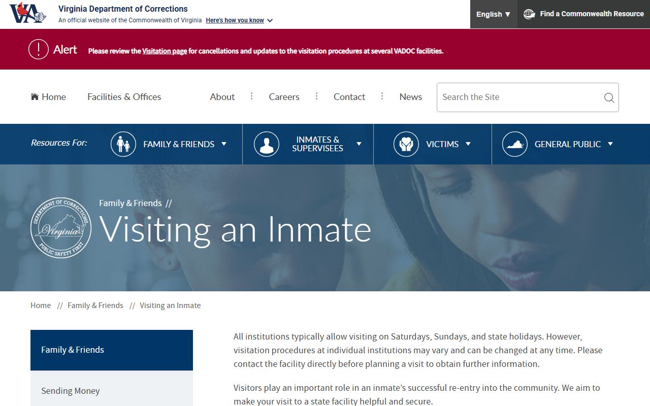 VADOC visitation rules for Halifax Correctional Unit inmates